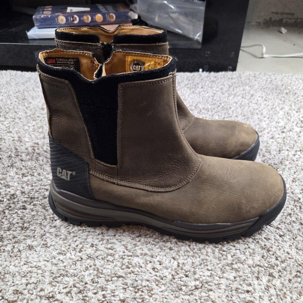 Caterpillar Cat Hydrobond Boots Men's 11 Brown Zip Waterproof Vibram Soles - Picture 2 of 7